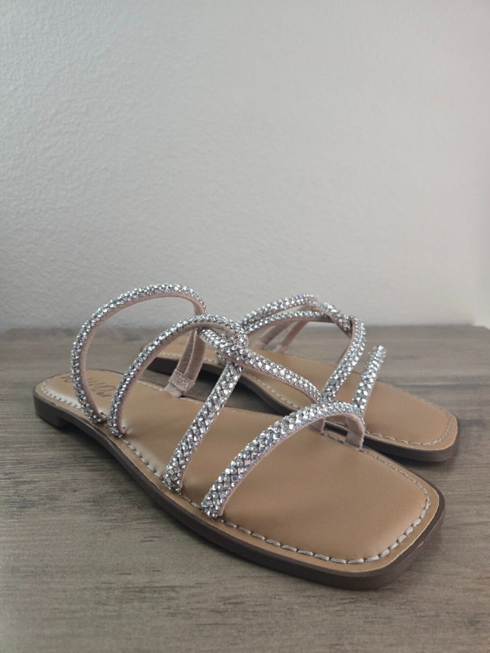 Wild Pair Gabryell Rhinestone Embellished Slip-On Square Toe Sandals 11M & 12M